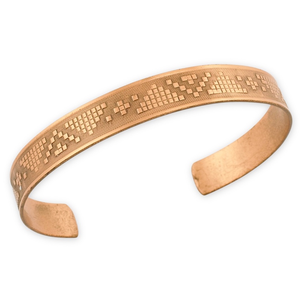 Vintage Southwestern Copper Cuff Bracelet Etched Pyramid Triangle Arrow Pattern